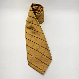 Lincs by David Chu Heavy Woven Silk Self Tipped Gold Grid Made in Italy Tie - Picture 1 of 4
