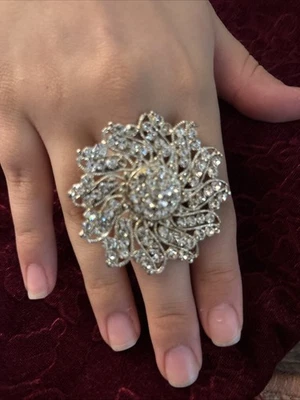 Flower Ring Natural pave Diamond Sterling Silver Gift Her Jewelry - Image 1 of 2