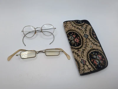 Antiguo conjunto retro vintage gafas de dos cables con estuche de punta de aguja Foto 1 de 4