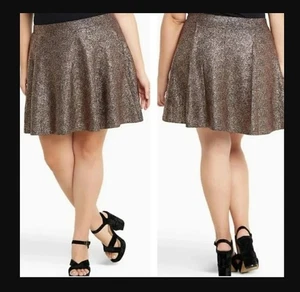 Torrid Metallic Gold Skater Pocketed Pleated Skirt 4 4X 26 - Picture 1 of 5