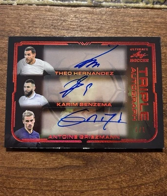 Leaf Ultimate Soccer 2022 тройной с автографом 1/1. Франция, Гризманн, Эрнандес, Бензема - Изображение 1 из 2