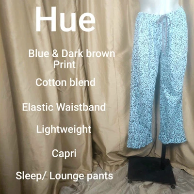 Hue Blue & Brown Print Cotton Blend Lounge/ Sleep Capri Pants Size S - Image 1 of 4