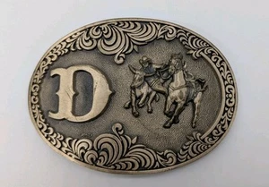 VINTAGE BIG D RODEO LASSO STAMPEDE COWBOY BELT BUCKLE WESTERN AWARD DESIGN - Picture 1 of 10