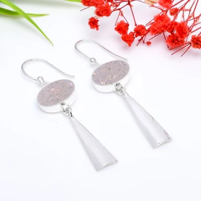 Pendiente de plata de ley 925 maciza de ágata de titanio blanco como la nieve V4073 Foto 1 de 4