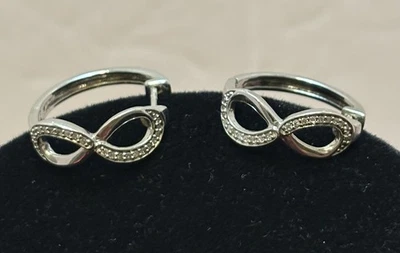 Infinity Sterling Silver & Diamond Pierced /  Earrings Jared Jewelers - Image 1 of 3