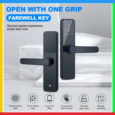 Home Electronic Smart Door Lock Fingerprint APP Card Password Security W/ Key - Image 1 of 4