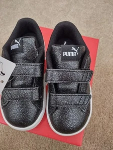 ZAPATOS UNISEX PUMA SOFTFOAM+ SMASH GLIT GLAM NEGROS PARA NIÑOS PEQUEÑOS TALLA 8T - Imagen 1 de 7