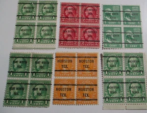 Precancel (6) DIFF "BUREAU PRECANCEL Sc#Un/Ckd BLOCKS of 4 all MIXED TX,CITIES" - Picture 1 of 1