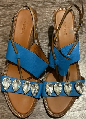 Roberto Cavalli Blue Sandals with Crystal Embellishments Size 40/9 - Image 1 of 4