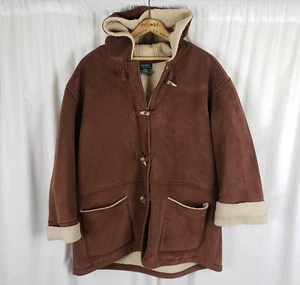 Ralph Lauren Toggle Closure Shearling Ultrasuede Hooded Duffel Peacoat Womens 3X - Picture 1 of 5