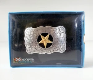 Fibbia Cintura Floreale Nocona Oro Texas Star Taglio Argento Finita Nuova Vecchia Stock - Foto 1 di 8