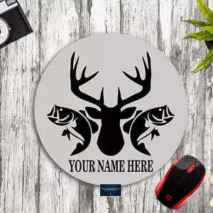 DEER BUCK HEAD BASS FISH PERSONALIZED YOUR NAME GRAY PC DESK MAT MOUSE PAD GIFT - Picture 1 of 1