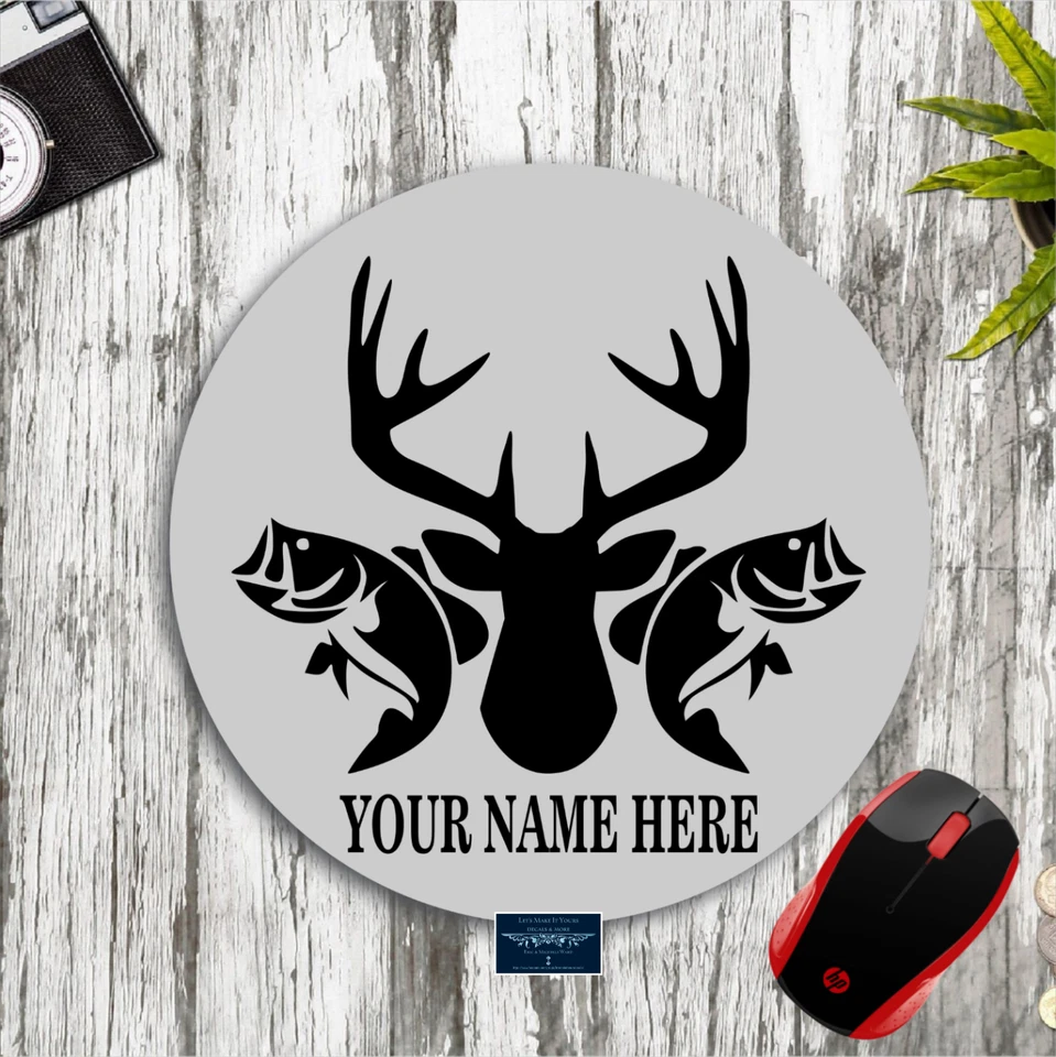 DEER BUCK HEAD BASS FISH PERSONALIZED YOUR NAME GRAY PC DESK MAT MOUSE PAD GIFT - Image 1 of 1