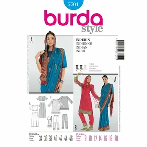 Burda 7701 Misses Costume Sari Tradizionale Indiano Pantaloni Tunica Modello Cucito Nuovi - Foto 1 di 4