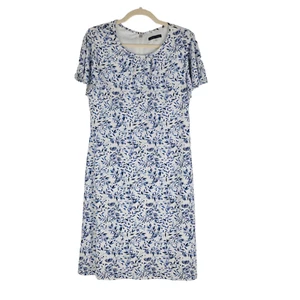 Tommy Hilfiger Dress Women's 8 Blue White Midi Shift Zipper Back Short Sleeve - Picture 1 of 9