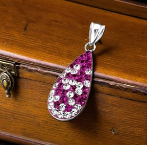 Teardrop Pendant 925 Sterling Silver Pink Clear Crystals Dainty Gift for Her - Bild 1 von 8