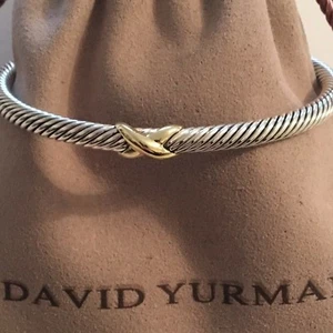 Pulsera David Yurman X Station 4 mm plata de ley 925 oro 18 quilates tamaño mediano - Imagen 1 de 12