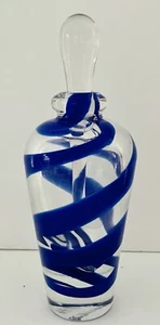 John Burchetta Glass Perfume Bottle w/Dauber Cobalt Blue Swirl Artist Signed - Picture 1 of 11
