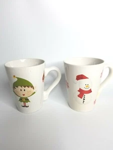Weihnachten Schneemann | Elfe Porzellan 2 Becher Tasse Koordinationsset, hält 16 Unzen - Bild 1 von 10