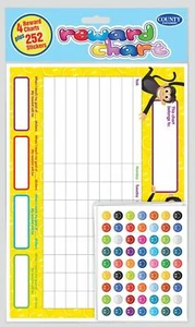 Reward Sticker Chart  Sheets Sticky Label Motivation - 4 Charts + 252 Stickers! - Picture 1 of 4