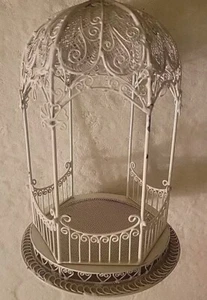 Vintage White Wire "Wicker" Gazebo Dollhouse Scale Furniture + Table & 2 Chairs - Picture 1 of 4