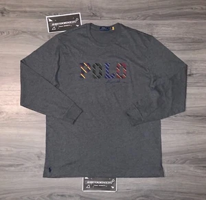 POLO RALPH LAUREN Mens Big & Tall Grey Classic Fit Logo Long Sleeve T-Shirt - Picture 1 of 10
