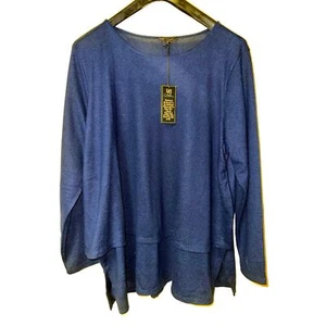 2X Tunic TOP Diane Gilman Navy Layered Super Soft Sweater Knit Vents DG2 NEW - Picture 1 of 7