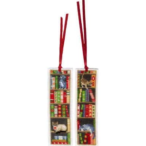 Vervaco bookmark counted cross stitch kit "Cats in bookshelf" Set of 3, 6x20cm, - Picture 1 of 5