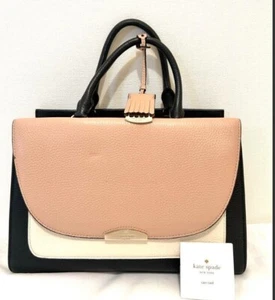 【Excellent】KATE SPADE Medium Hand Bag Purse Straw Black Pink from Japan - Picture 1 of 8