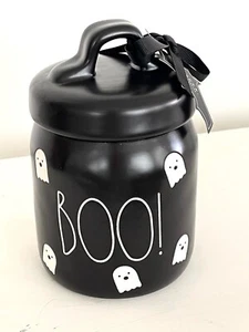 Rae Dunn Artisan Collection Black Halloween "Boo" Ghosts Ceramic Canister - Bild 1 von 5