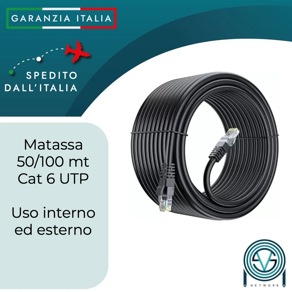 MATASSA 50/100 MT METRI CAVO DI RETE UTP CAT 6 LAN ETHERNET INTERNET USO ESTERNO - Imagen 1 de 1