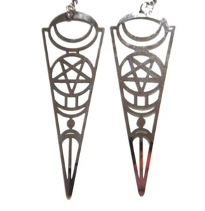 METAL ART DECO PENTAGRAM EARRINGS silver moon cutout mystic occult gothic Q3 - Picture 1 of 2