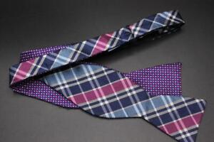COUNTESS MARA Adjustable Self Tied Silk Poly Bow Tie. Purple Polka Dots / Plaid