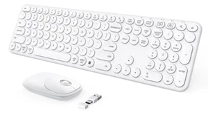 Wireless Keyboard And Mouse Combo 2 In 1 USB And USB-C Full Size Round Key White - Picture 1 of 10