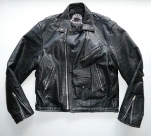 Black Leather Silver Hawk Biker’s Gear Motorcycle Jacket, Size 44, VINTAGE - Picture 1 of 24