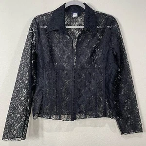 90s Y2k Rue 21 Black Sheer Lace Jacket Romantic Goth Visual Kei Whimsigoth XL - Picture 1 of 8