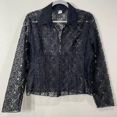90s Y2k Rue 21 Black Sheer Lace Jacket Romantic Goth Visual Kei Whimsigoth XL - Image 1 of 4