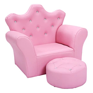 Pink Kids Sofa Armrest Chair Couch Children Toddler Birthday Gift w/ Ottoman - Picture 1 of 8