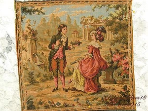 TAPICES DE ESCENA DE AMANTES DE CORTEJO AUTÉNTICOS FIRMADOS DE COLECCIÓN HECHOS EN FRANCIA - Imagen 1 de 4