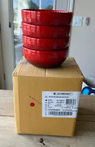 Le Creuset Stoneware Set of 4, 26 oz San Francisco Soup Cereal Bowls Cerise NEW - Picture 1 of 7