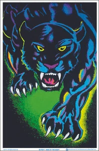King of The Night Panther Black Cat Blacklight Poster - Flocked - 23" x 35" - Picture 1 of 2