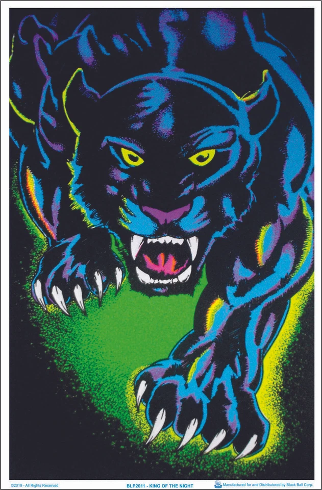 King of The Night Panther Black Cat Blacklight Poster - Flocked - 23" x 35" - Image 1 of 2