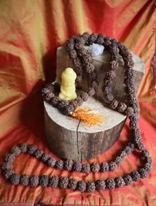 Gebetskette RUDRAKSHA große Perlen ca 2 cm 108 Samen Nepali 5 + 1 Guru-Perle NEU - Bild 1 von 3
