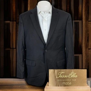Tasso Elba Blazer Jacket Mens 40S Black Blue Alternate Pinstripe - Picture 1 of 10