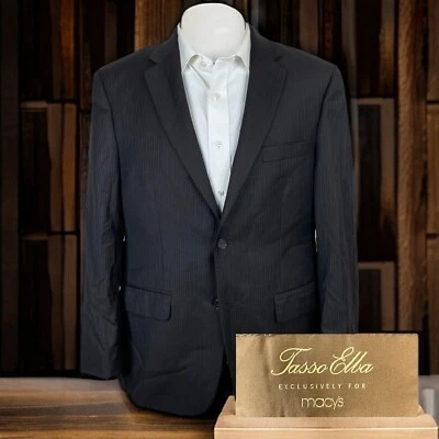 Chaqueta Blazer Tasso Elba Para Hombre 40S Negra Azul Rayas Alternas Foto 1 de 4