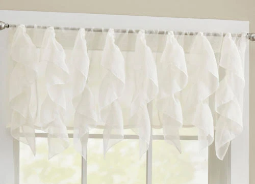 Niveles de cortina de cocina con volantes verticales de gasa transparente o cenefa marfil Foto 1 de 1