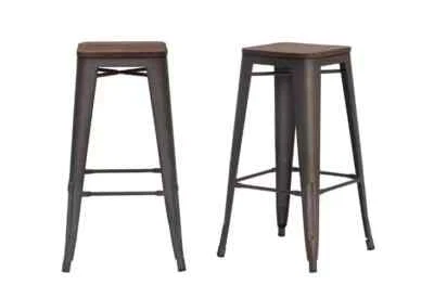 Finwick Matte Gunmetal Gray Backless Bar Stool with Dark Wood Seat (Set of 2) - Image 1 of 4