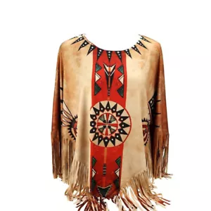 Damen Poncho Umhang mit Fransen Flagge USA Pferd Aztec - Bild 1 von 1