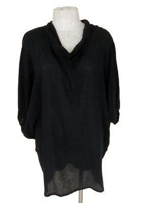 Bryn Walker Waffle Cotton Oversized Tunic Black Cowl Neck Top 3/4 Sleeve Sz S - Image 1 of 4