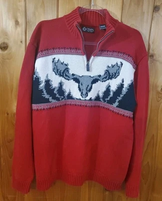 Suéter Chaps Para Hombres Tejido Cuarto Cremallera XL Cabeza de Alce Navidad Oficina Vacaciones Foto 1 de 4